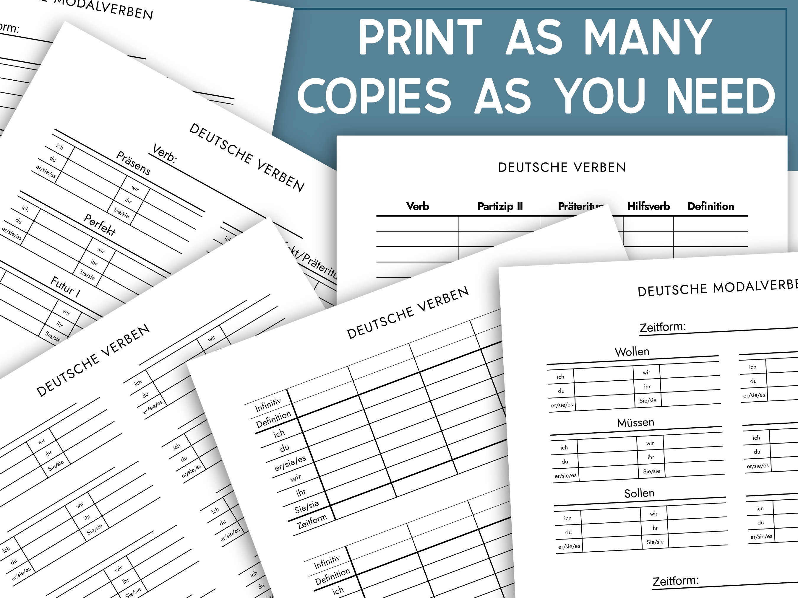 Printable German Verbs Study Bundle, German Verb Conjugation Worksheet ...