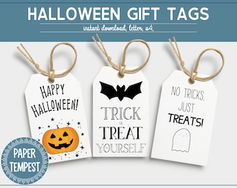 Modèle imprimable d'étiquettes de cadeau d'Halloween, Trick or Treat Tags Téléchargement instantané, Étiquette de cadeau d'Halloween heureux, Étiquettes de faveur de fête d'Halloween PDF