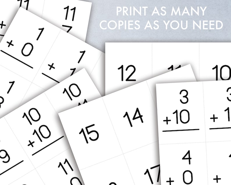 Printable Addition Flashcards, Adding Math Drills Flash Cards, Learning ...