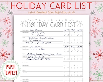 Printable Holiday Card List, Christmas Card List Planner Printable, Cards Sent and Received Tracker, Printable Christmas Card Planner,