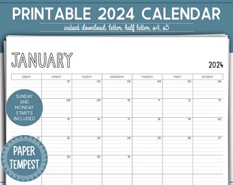 2024 druckbarer Kalender Querformat, linierter Monatskalender Planer zum ausdrucken, leere horizontale Kalendervorlage, linierter Planer Einlage PDF