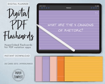 Estetyczne cyfrowe fiszki dla GoodNotes i Notability, Hiperlinkowane fiszki PDF, Cyfrowe karty planera dla uczniów, Cyfrowe karty indeksowe