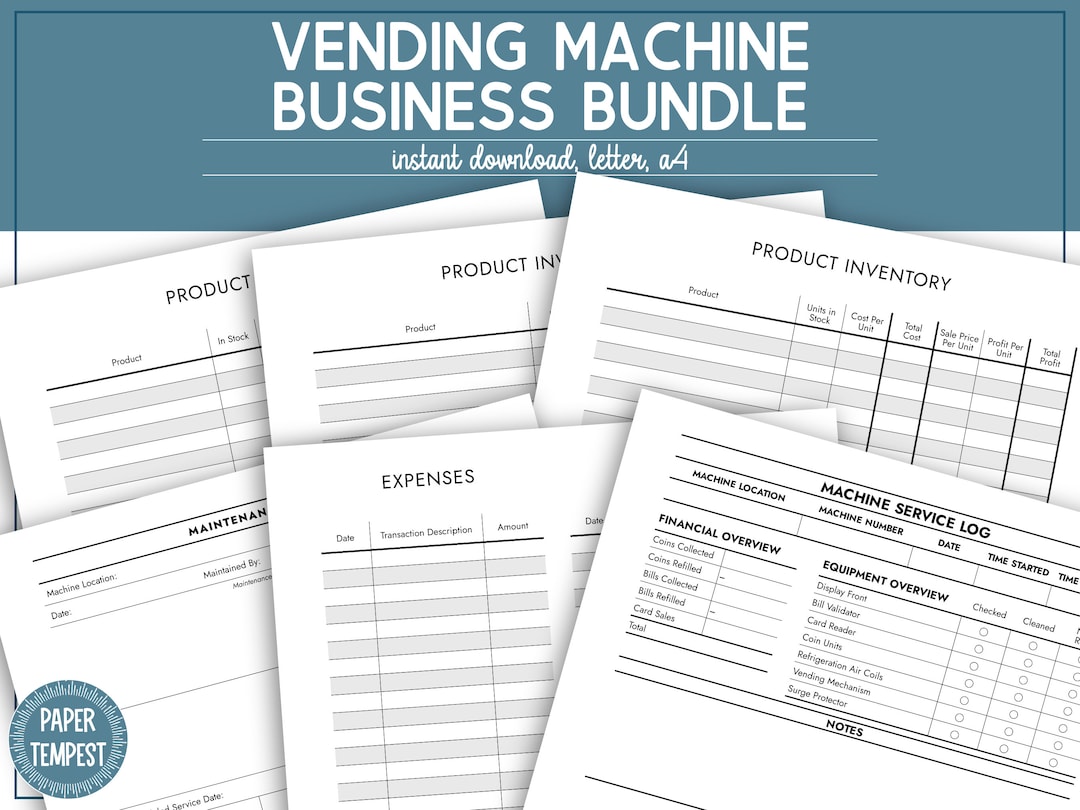 Printable Vending Machine Business Bundle, Vending Machine Inventory ...