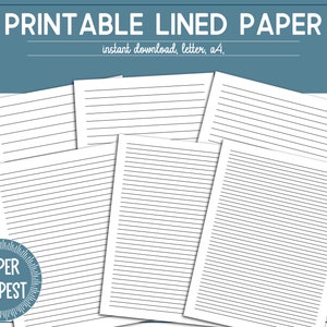 Printable Lined Paper. Wide Ruled Paper. College Ruled Paper. Digital Lined  Paper. Lined Pages. Printable Note Paper 