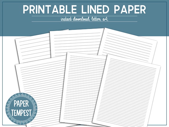 Printable Lined Paper, Printable Note Paper, Digital Journal Paper, College Rule Paper, Wide Rule Planner Insert, Digital Planner Template