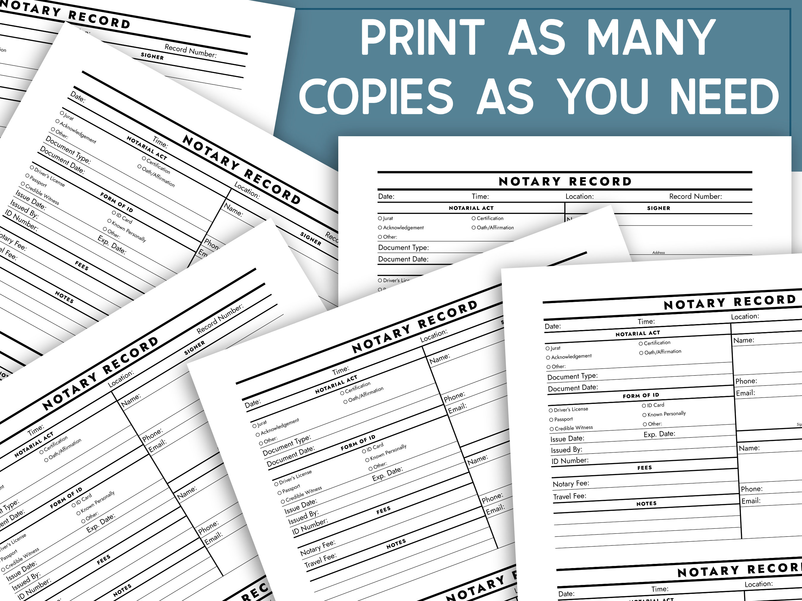 Printable Notary Public Log Template, Notary Public Journal, Notary