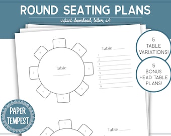 Printable Wedding Table Seating Chart Template, Round Table Seating Planner, Event Table Seating Arrangement, Head Table Plans, Seat Map