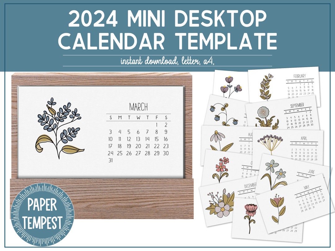 Mini 2024 Calendar Printable 2024 Desktop Calendar Wildflower Mini 2024 Calendar Printable 2024 Desktop Calendar Wildflower