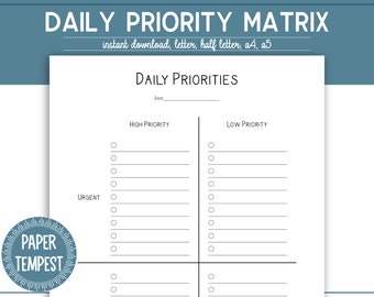 Daily Priority Matrix Printable, Daily Priority Planner, Daily Eisenhower Matrix, Action Plan Template, Planner Insert PDF, To Do List a4 a5