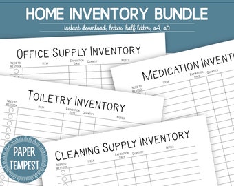 Printable Household Inventory Template, Household Supplies, Home Storage List, Cleaning Supply Inventory, Medication Planner, Home Inventory