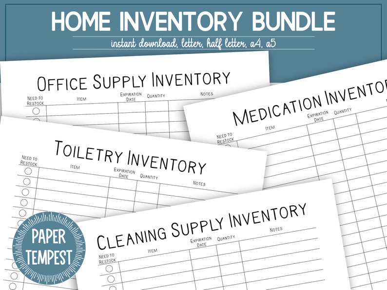 Printable household inventory template household supplies etsy