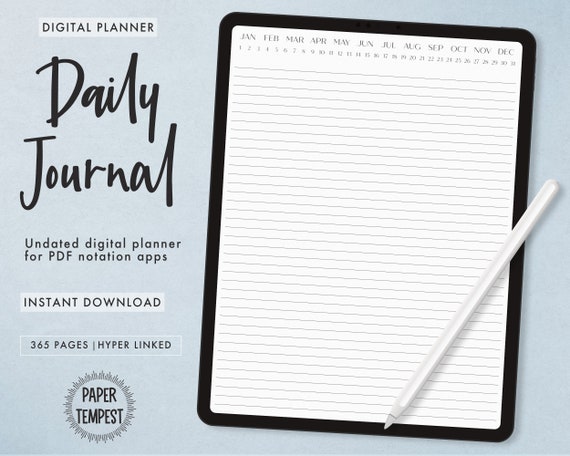 Digital Daily Journal, Hyperlinked Journal for GoodNotes and Notability, Digital Daily Diary PDF, 365 Day Journal, Daily Digital Notebook