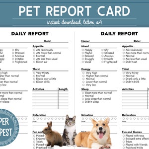 Druckbare Haustier Report Card Vorlage, Hunde Report Card, Pet Sitter Form, Tagespflege Tracker für Hunde, Pet Boarding Tagebuch
