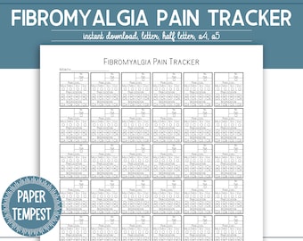 Fibromyalgia Tracker Printable, Fibromyalgia Pain Journal, Pain Calendar, Fibro Pain Tracker, Monthly Fibro Log, a5, a4, letter, PDF
