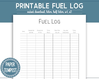 Printable Fuel Log Tracker, Gas Tracker Printable, Gas Price Tracker, Cost Per Mile Log, Fuel Expense Planner, Vehicle Mileage Log Template