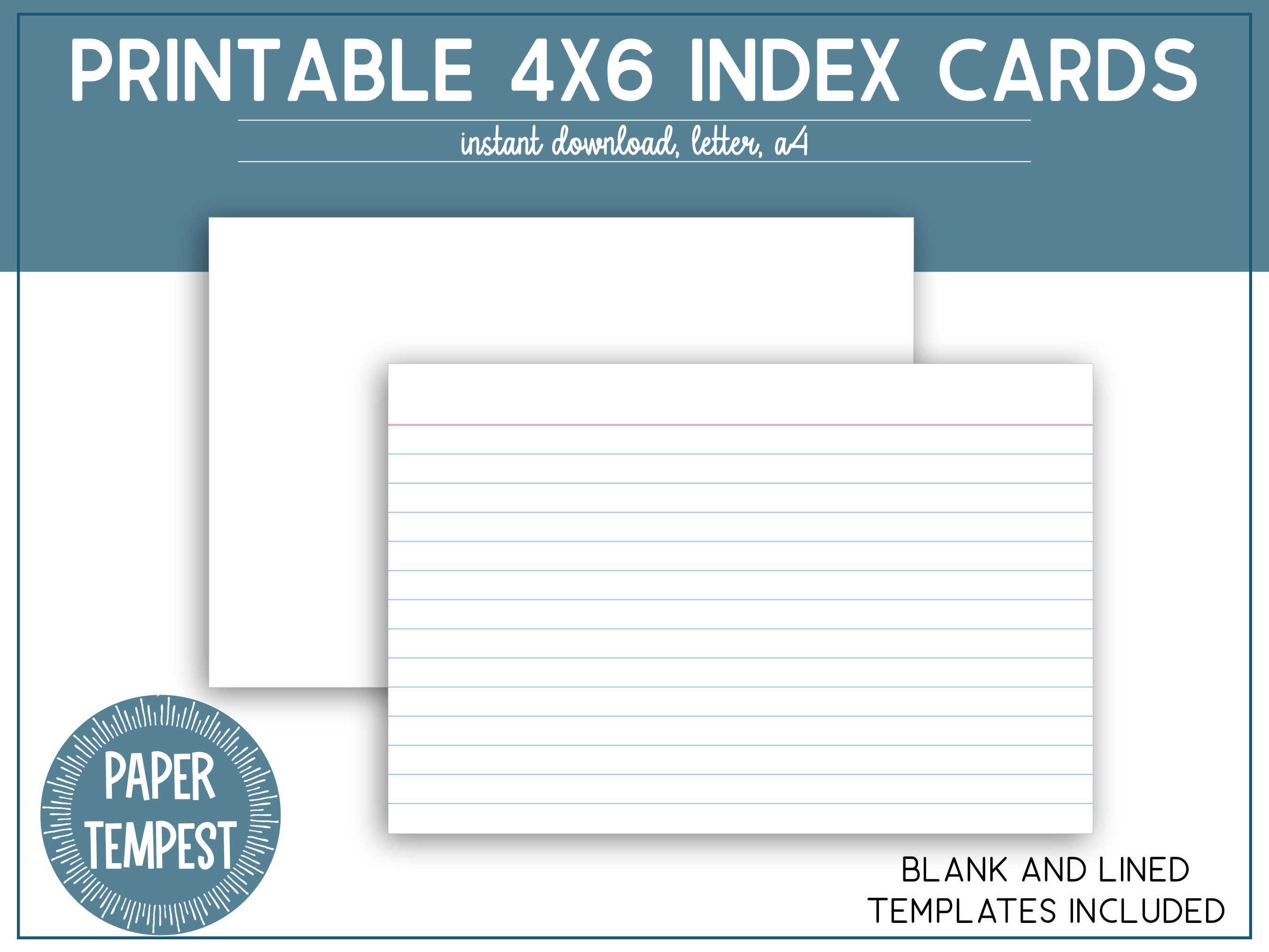 Printable 4x6 Index Card. Digital Index Card. Printable Note Cards. Blank Flash  Card Editable PDF Index Card. Note Card Template. 