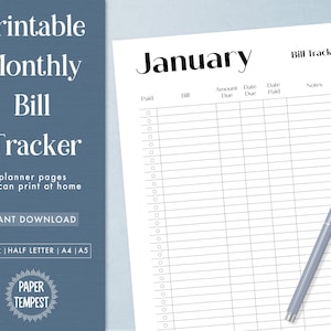 Afdrukbare factuurtracker, afdrukbare checklist voor maandelijkse facturen, tracker voor schuldbetalingen, maandelijkse financiële planner, budgetplanner PDF, betalingslogboek