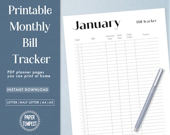 Afdrukbare factuurtracker, afdrukbare checklist voor maandelijkse facturen, tracker voor schuldbetalingen, maandelijkse financiële planner, budgetplanner PDF, betalingslogboek