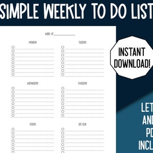Printable Weekly To Do List Planner, Weekly To Do List Printable, Digital To Do List, To Do List Template, Daily Tasks at a Glance, PDF
