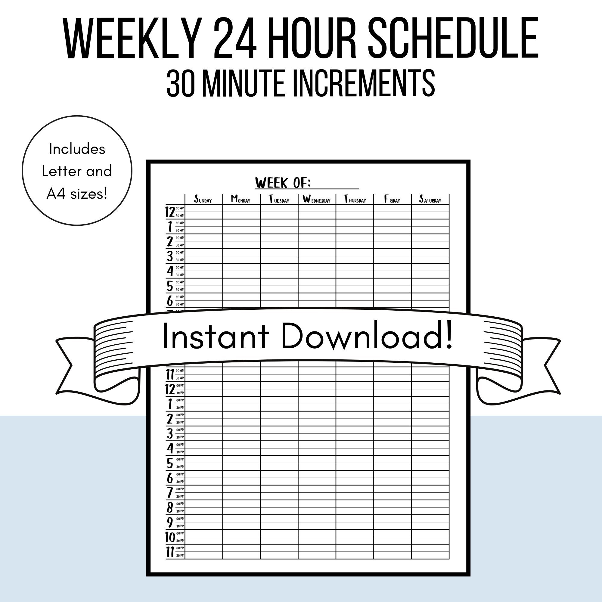 Printable Weekly 30 Minute Schedule Planner Organizer Half | Etsy