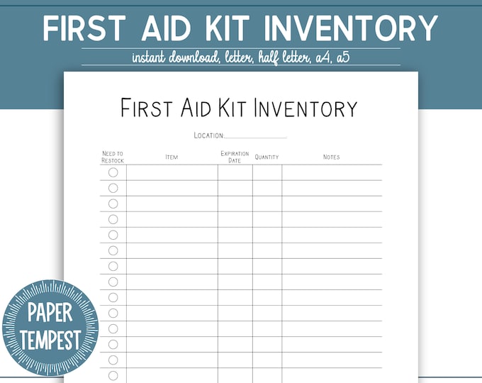Printable First Aid Kit Inventory Emergency Binder Template Etsy UK