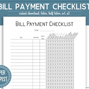 Bill Tracker, Ausdruckbare Bill Planner Vorlage, Zahlungsvorlage Chart, Bill Planner Organizer, Finanzplaner, Planer, Planer