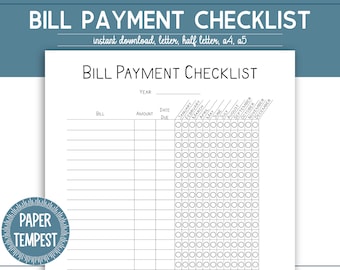 Bill Tracker, Printable Bill Planner Template, Payment Template Chart, Bill Planner Organizer, Financial Planner, Debt Planner PDF