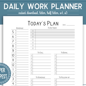 Printable Daily Office Planner, Work Day Productivity Planner, Daily Task Manager, Office Task Planner, To Do List Tracker, Letter, A4, A5