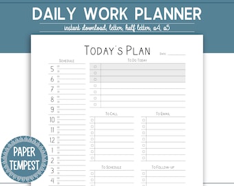 Printable Daily Office Planner, Work Day Productivity Planner, Daily Task Manager, Office Task Planner, To Do List Tracker, Letter, A4, A5
