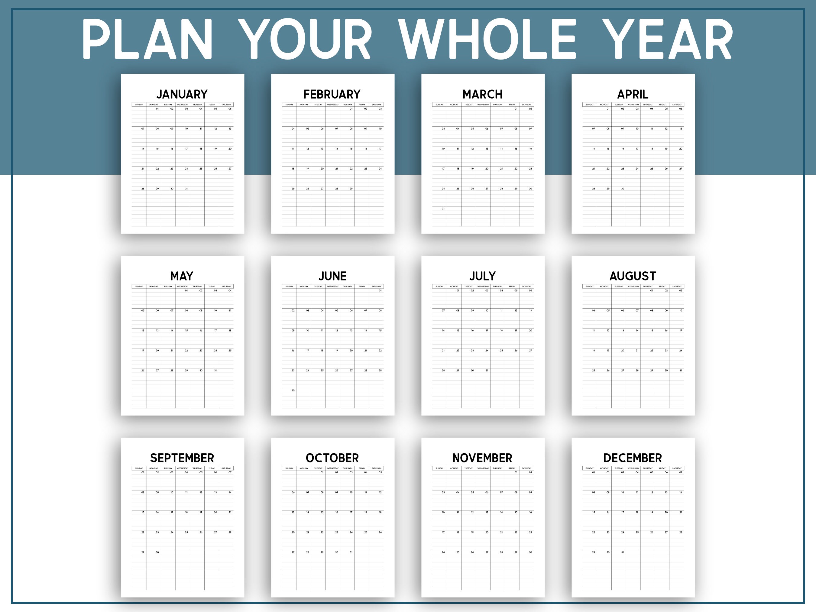 2024 Printable Calendar Portrait, Lined Monthly Calendar Planner ...