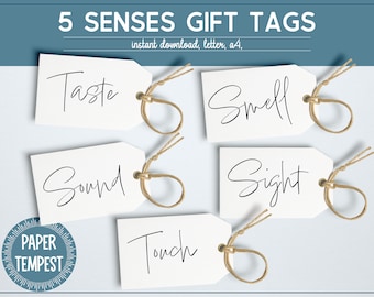 Printable 5 Senses Gift Tags, Five Senses Gift Tags, Birthday Gift Tags, Anniversary Gift Labels , Gift for Girlfriend Tags