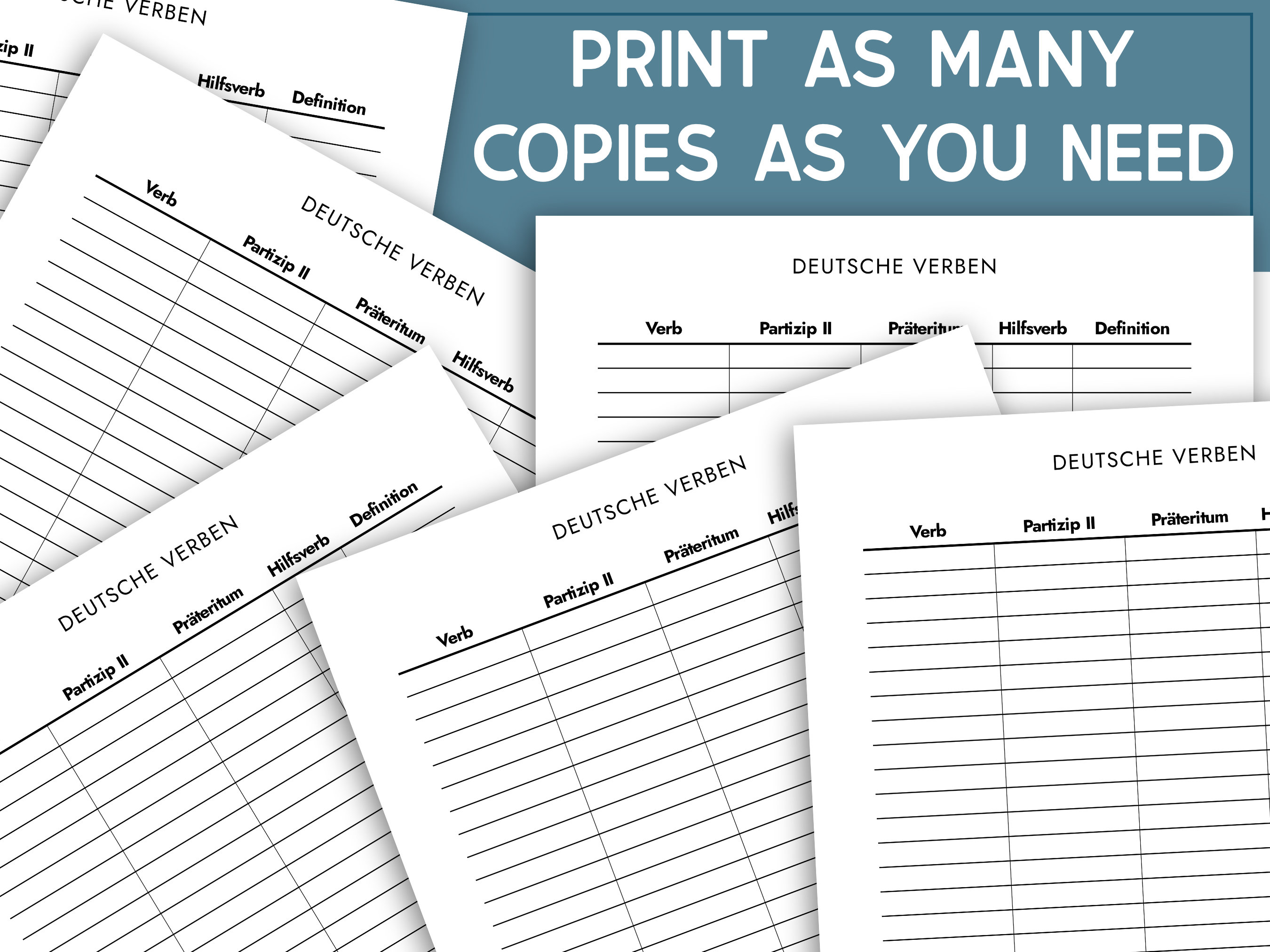 Printable German Verb Table Practice, German Verb Conjugation Worksheet ...