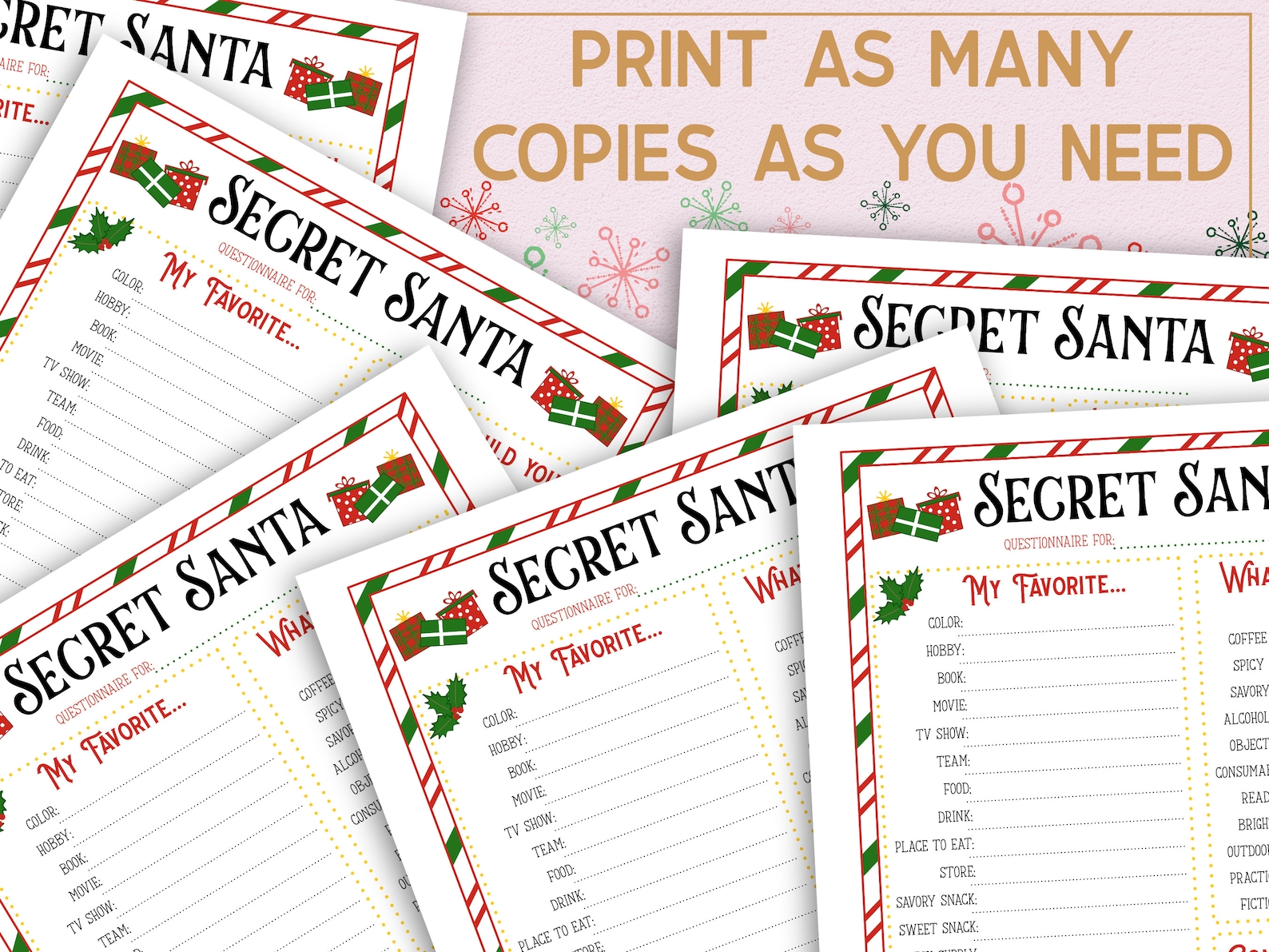 Printable Secret Santa Questionnaire, Secret Santa Template for Work ...