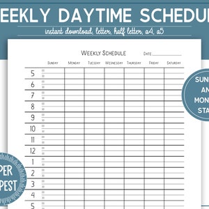 May include: A printable weekly schedule template with a black and white grid. The template is designed for a 24-hour day, starting with 5:00 AM and ending with 4:00 AM. The days of the week are listed across the top, and the hours are listed down the side. The template is labeled "Weekly Schedule" and "Date".