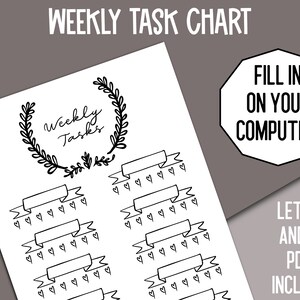 Tabla de tareas personalizable, responsabilidades semanales, blanco y negro, lista de tareas pendientes, mis tareas, tamaños carta y A4