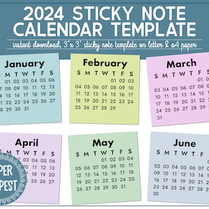 Printable 2024 Calendar Sticky Note Template, Planner Sticky Notes, 3"x3" Sticky Note Planner Accessories, Mini Planner Journal Cards