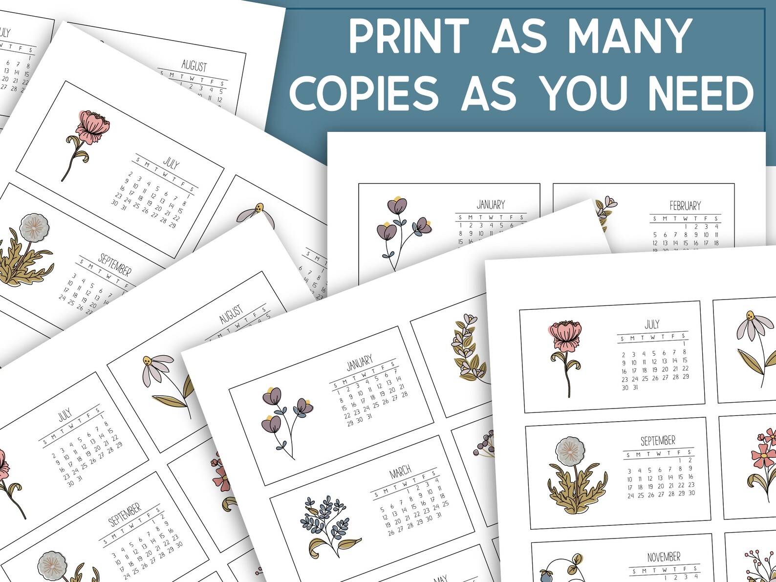 Mini 2024 Calendar Printable 2024 Desktop Calendar Wildflower Mini 2024 Calendar Printable 2024 Desktop Calendar Wildflower