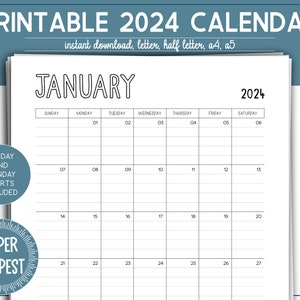 2024 Printable Calendar Portrait Lined Monthly Calendar - Etsy UK