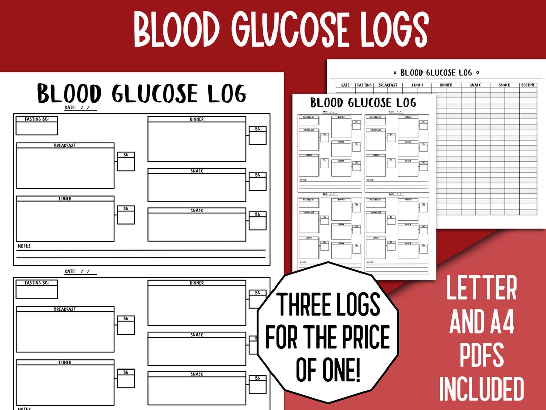 Printable Diabetes Log Book, Blood Sugar Glucose Tracker, Diabetes Diary, Gestational Mellitus ...