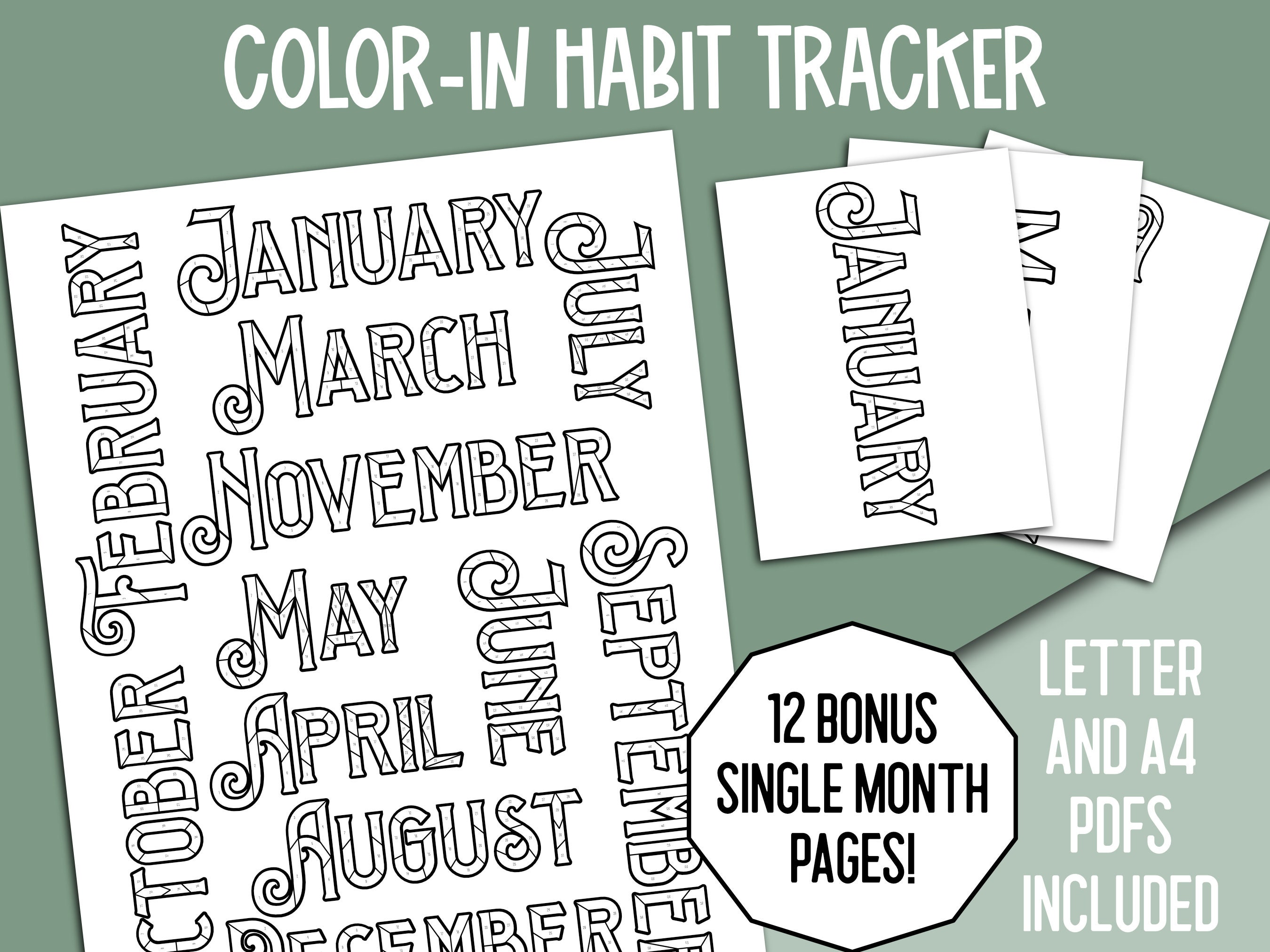 Monthly Color In Habit Tracker Annual Exercise Tracking Daily 