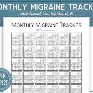 Migräne Tracker Druckbar, Druckbares Migräne Journal, Migräne Kalender 