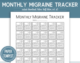 Migraine Tracker Printable, Printable Migraine Journal, Migraine Calendar, Headache Tracker, Chronic Migraine Log, a5, a4, letter, PDF