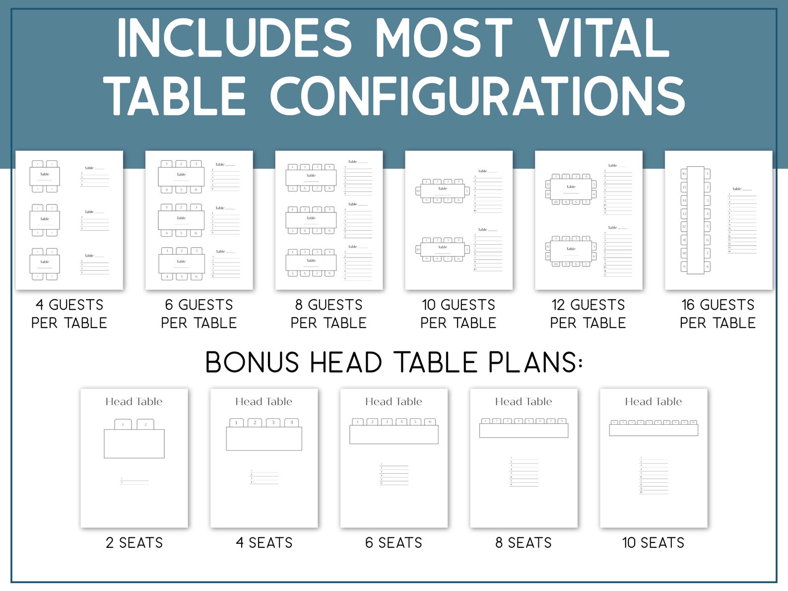 Printable Wedding Seating Chart Template, Rectangular Table Seating ...