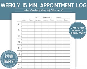 Terminbuch 15 Minuten Inkremente, Wochenplaner, Time Organizer, Undatierter WochenplanErflow Agenda, Hairstylist Manicurist