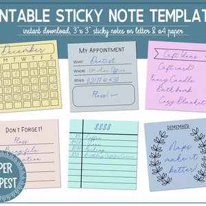 Printable Sticky Note Templates, Planner Sticky Notes, 3"x3" Sticky Note Planner Accessories, Bullet Journal Printable, Basic Calendar Note