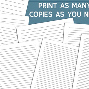 May include: A stack of blank lined paper sheets, ready to be printed. The text "PRINT AS MANY COPIES AS YOU NEED" is displayed on a blue background.