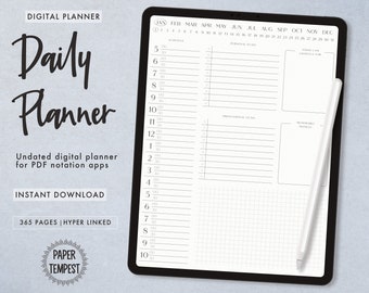 Minimalist Daily Planner Digital, Undated Digital Planner PDF, Digital Daily Schedule, Hyperlinked Daily Notepad, 365 Day Digital Planner