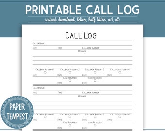Ausdruckbares Call Log, Communication Log, Missed Call Template, Follow Up Tracker, Business Planner Insert, Parent Contact Log, A4, A5, Letter