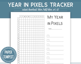 Year in Pixels Habit Tracker, Monthly Habit Tracker Printable, Daily Mood Tracker Printable, Motivational Journal, Goal Tracking Template