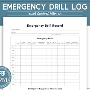 Printable Emergency Evacuation Log, Emergency Drill Record, Fire Drill Log for Daycare and School, Disaster Preparedness Log, Fire Alarm Log